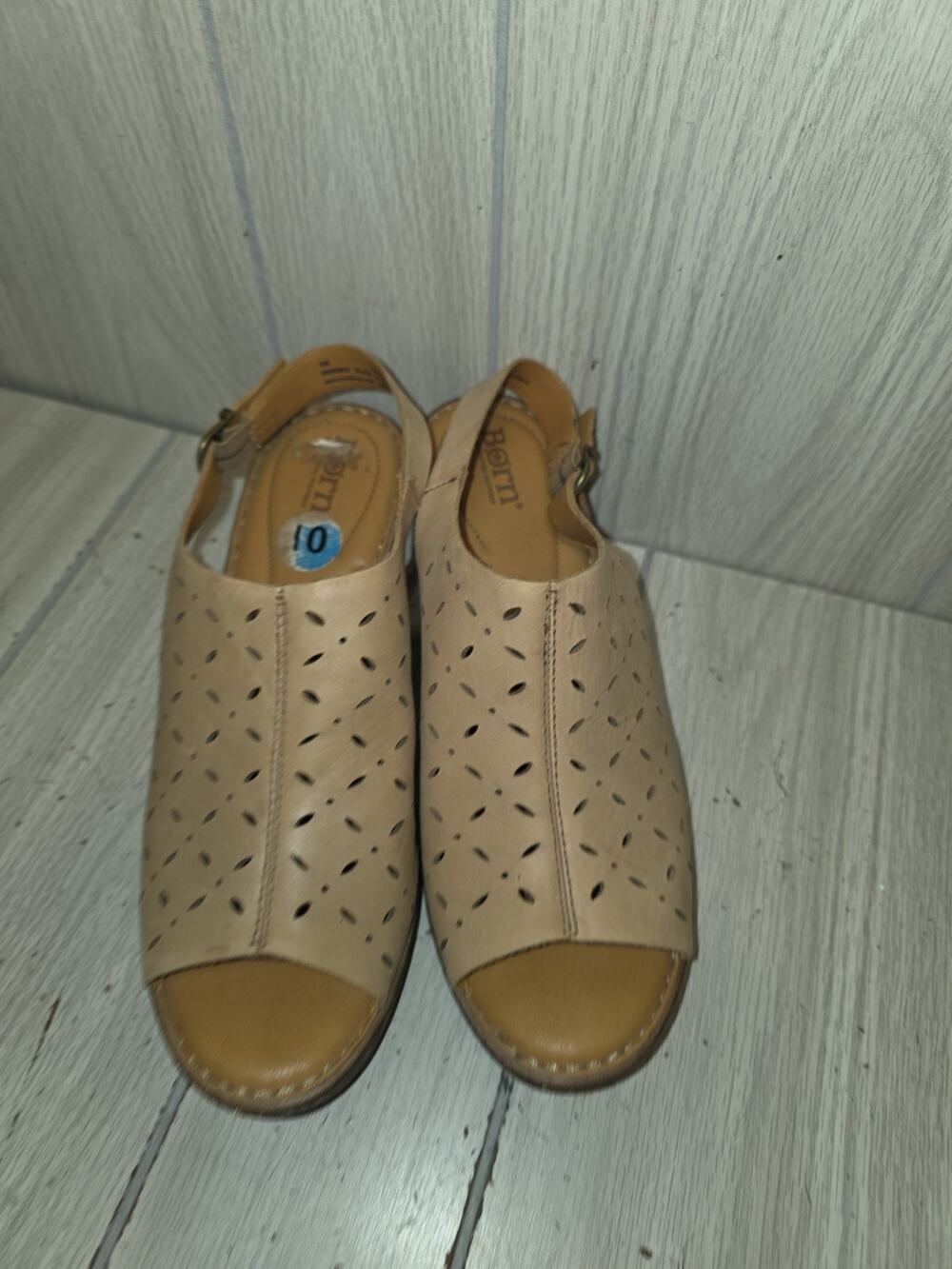 Born Brown Diamond Leather Sling Clogs Shoes Platform Y2K Peep Toe Size 10